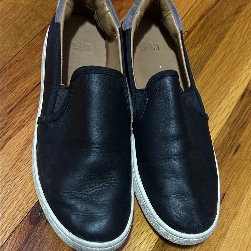 UGG Black Leather Slip-Ons